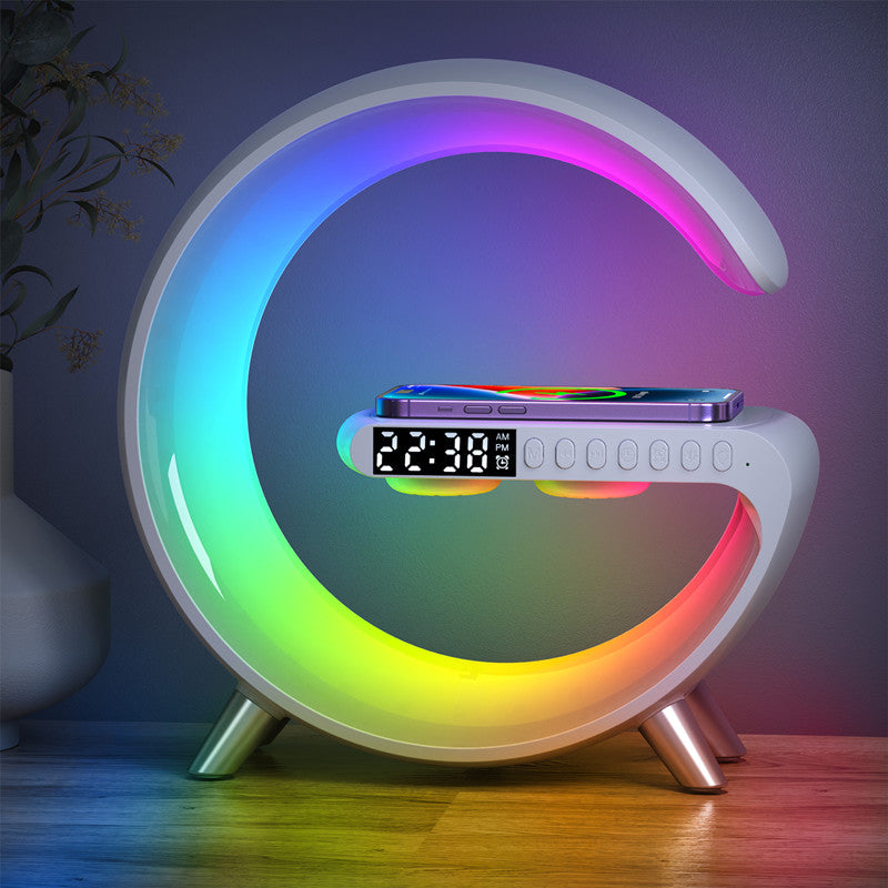 Smart Ambient Light Bluetooth Speaker Wireless Charger Bedside Ambient Light Sunrise Wake-Up Light Pickup Light Alarm Clock