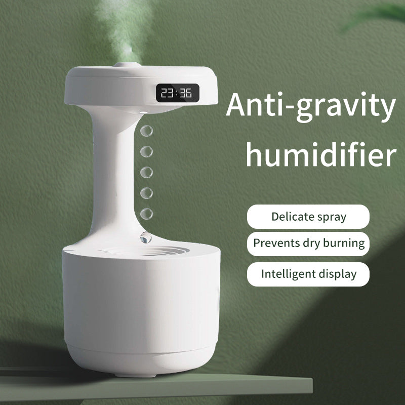 Creative Water Drop Backflow Anti gravity Humidifier Bedroom Office Desktop LED Time Display Smart Home