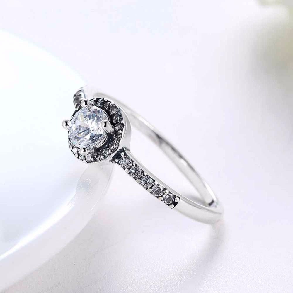 Solid 925 Sterling Silver Female Wedding Ring Classic Cubic Zirconia Fashion Jewelry Rings