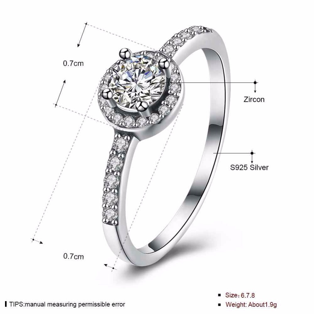 Solid 925 Sterling Silver Female Wedding Ring Classic Cubic Zirconia Fashion Jewelry Rings