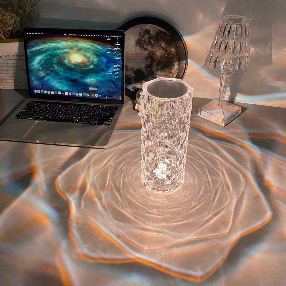 Nordic Crystal Lamp USB Table Lamps Bedroom Touch Dimming Atmosphere Diamond Night Light Rose Projector Lamp Decor
