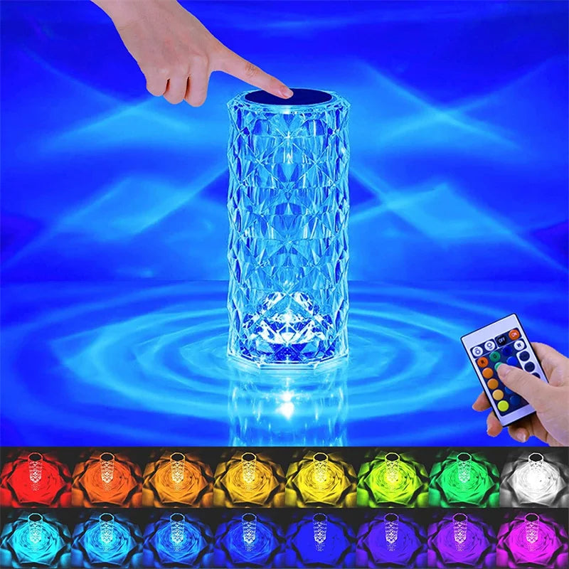 Nordic Crystal Lamp USB Table Lamps Bedroom Touch Dimming Atmosphere Diamond Night Light Rose Projector Lamp Decor